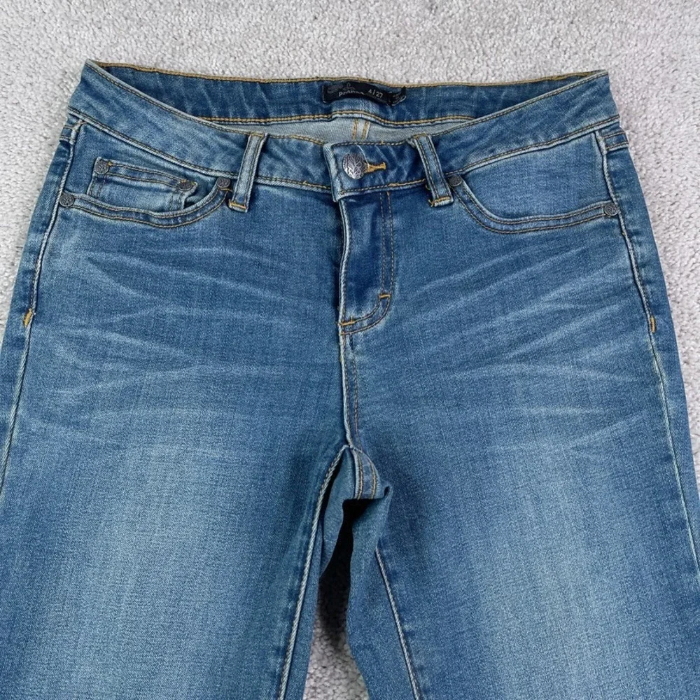 Prana Jeans Womens 4‎ Blue London Slim Low Rise Medium Wash Stretch Denim